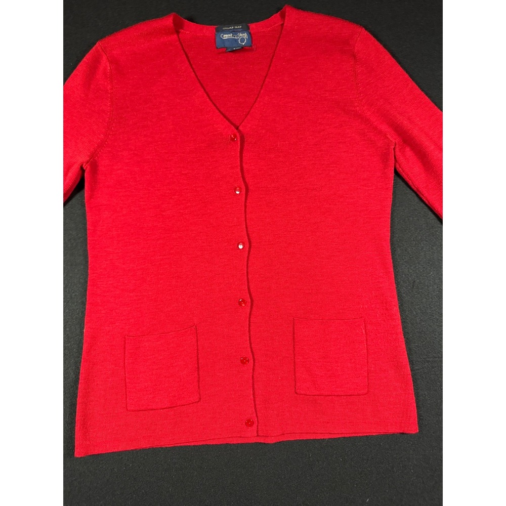 Country Shop Red Italian Merino Wool V-Neck Cardigan Sweater Womens Small